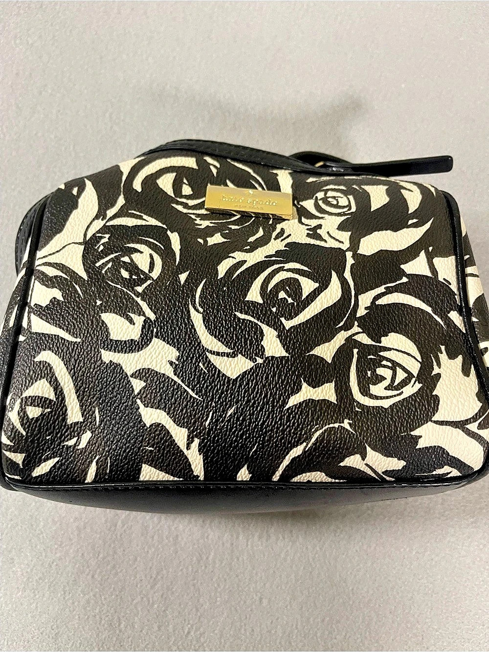 Kate Spade Black Cream Rose Floral Crossbody Bag